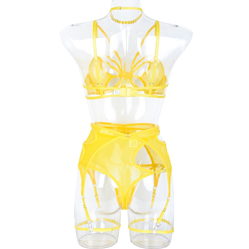Lingerie érotique ensemble quatre pièces asymétrique luxe La Courbure - GUAPPAA