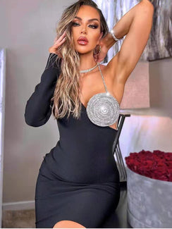 Robe cocktail asymétrique à strass une manche Coco - GUAPPAA