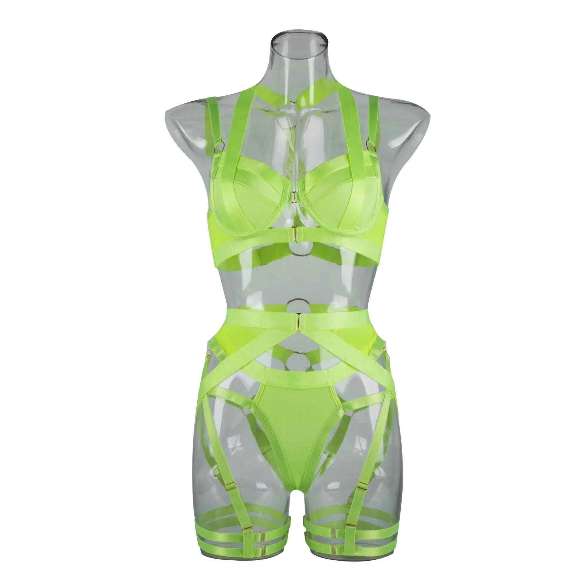 Ensemble lingerie sexy femme à bandes quatre pièces glamour L'Evidence - GUAPPAA