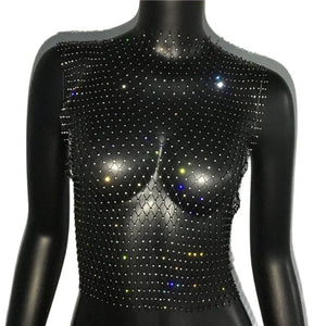 Crop Top résille diamant à strass transparent Lama - GUAPPAA