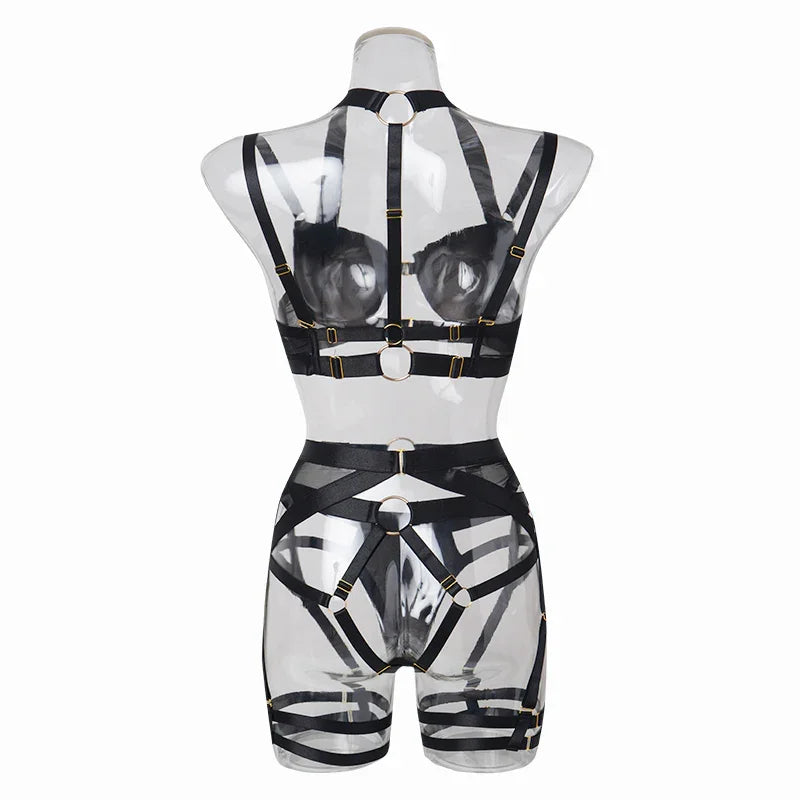 Ensemble lingerie sexy femme à bandes quatre pièces glamour L'Evidence - GUAPPAA