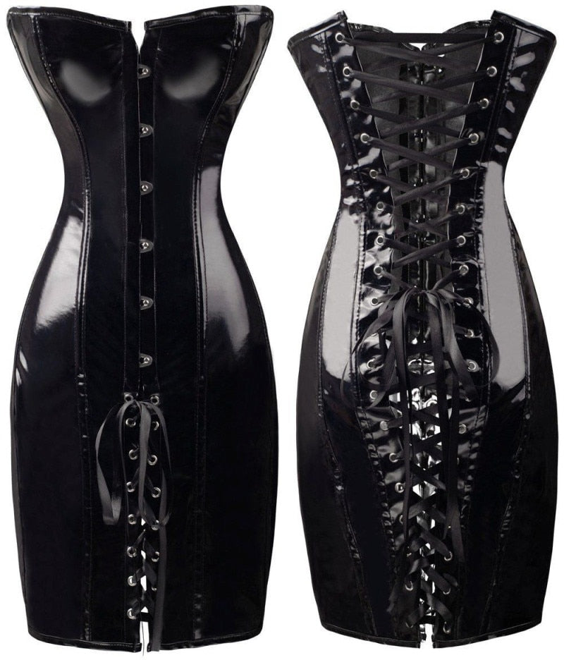 Robe corset latex vinyle brillante à lacage au dos sexy bdsm bondage S-XXL noir rouge Le Sacre - GUAPPAA
