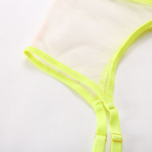 Bellevue Ensemble porte-jarretelles string soutien-gorge lingerie transparente trois pièces - GUAPPAA