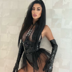 Body string latex seins nus résille à tirette et anneaux jupette frou-frou Hello Paris - GUAPPAA