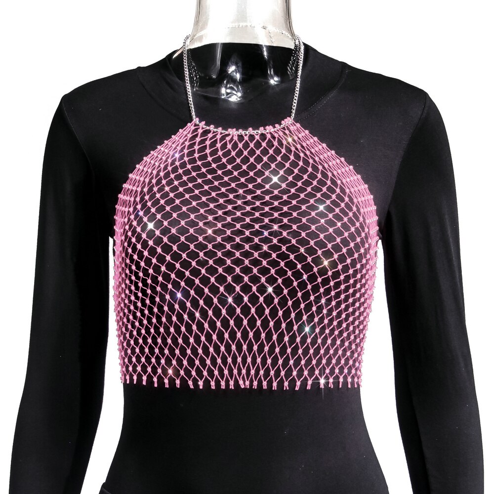 Crop-top résille diamant bijou strass clubwear Hangus - GUAPPAA