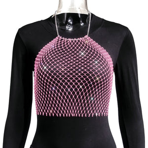 Crop-top résille diamant bijou strass clubwear Hangus - GUAPPAA