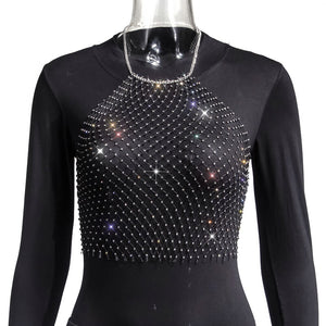 Crop-top résille diamant bijou strass clubwear Hangus - GUAPPAA