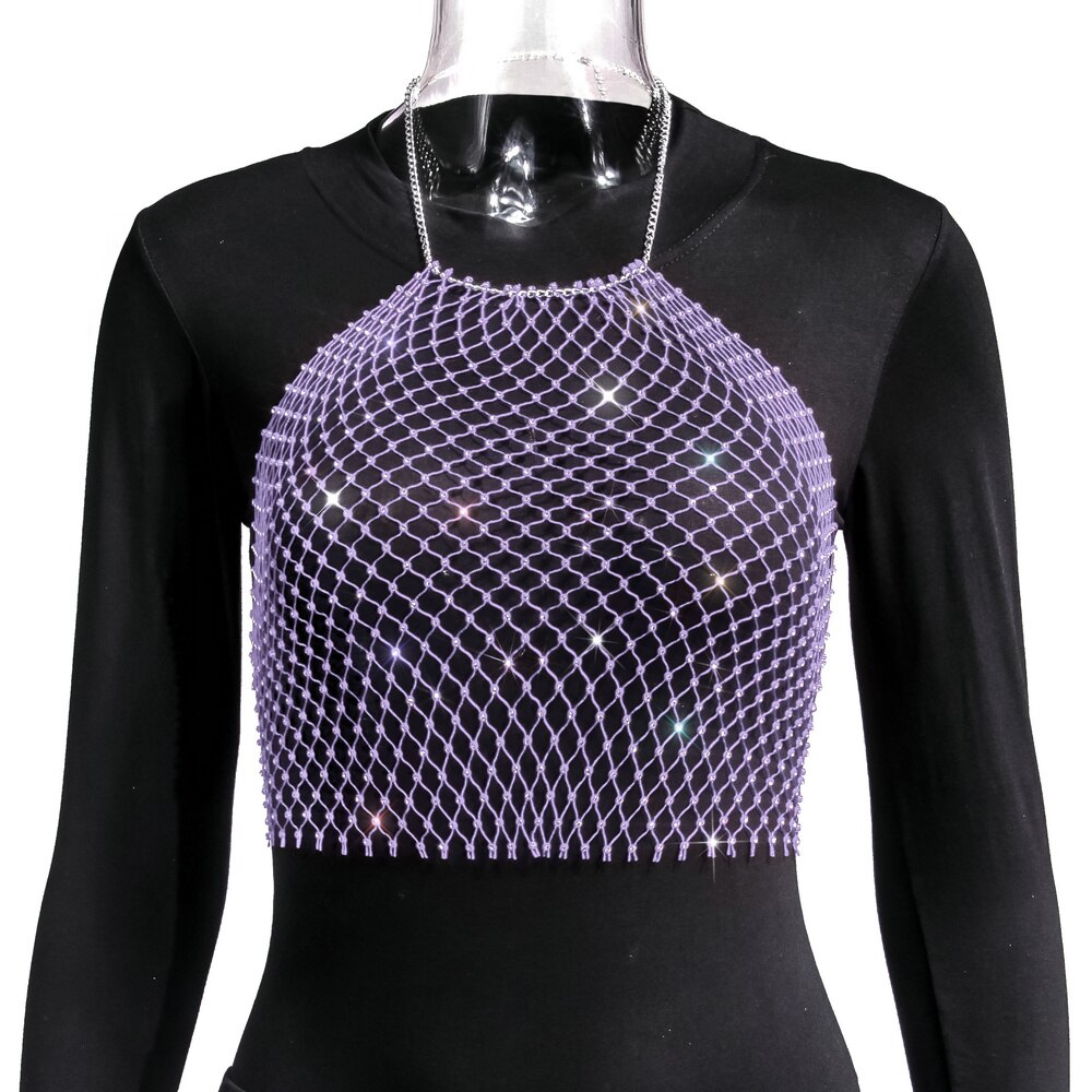 Crop-top résille diamant bijou strass clubwear Hangus - GUAPPAA
