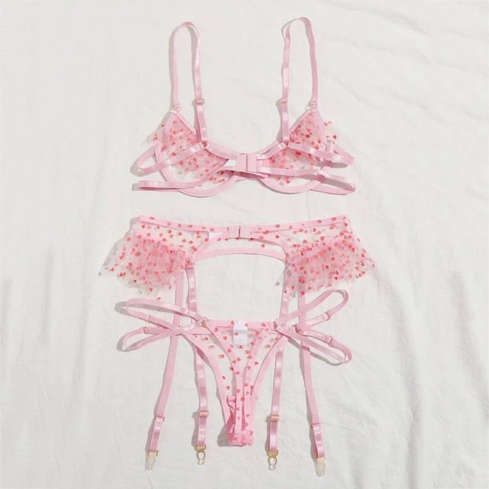 Ensemble string porte-jarretelles soutien-gorge lingerie érotique transparente Lance-coeur - GUAPPAA