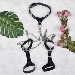 Body string transparent bondage noir à menottes et collier à chaînes La Flamme - GUAPPAA