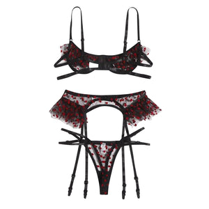Ensemble string porte-jarretelles soutien-gorge lingerie érotique transparente Lance-coeur - GUAPPAA