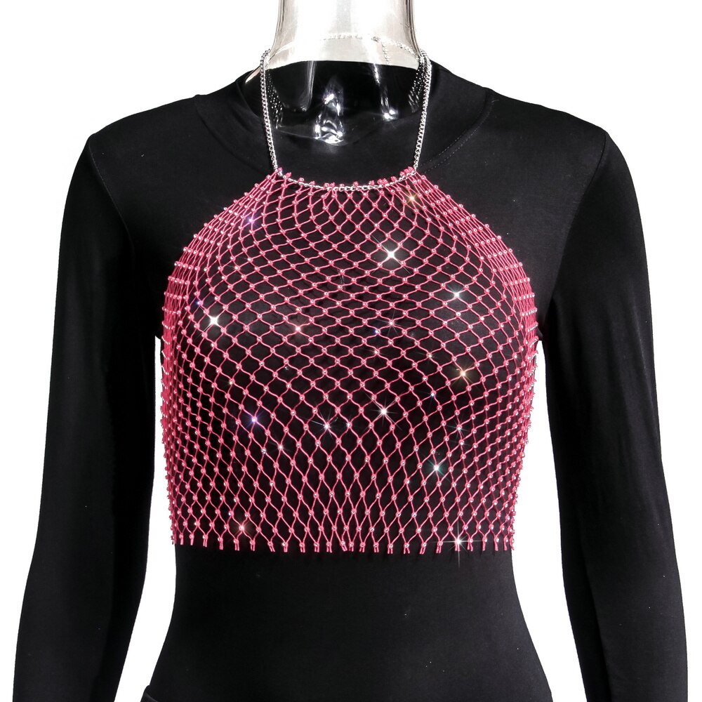 Crop-top résille diamant bijou strass clubwear Hangus - GUAPPAA