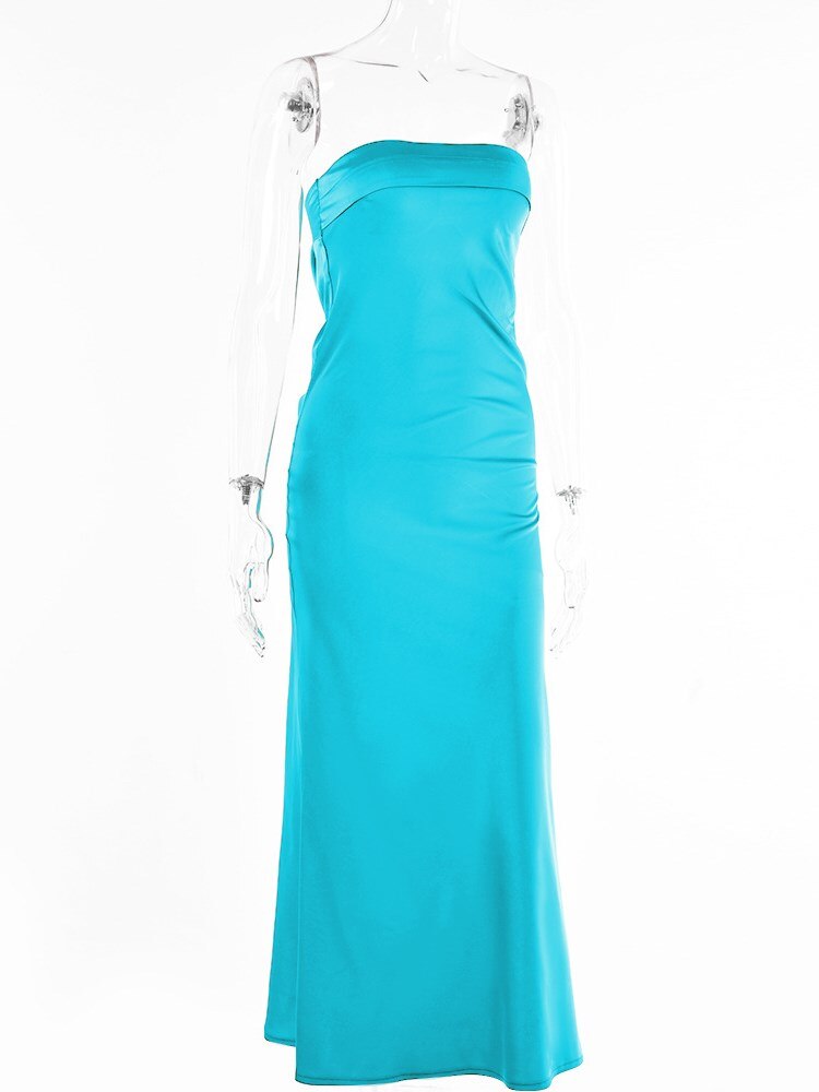 Robe cocktail spaghetti satinée longue sans bretelles S M L Chic Brunch - GUAPPAA