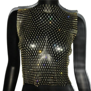 Crop Top résille diamant à strass transparent Lama - GUAPPAA
