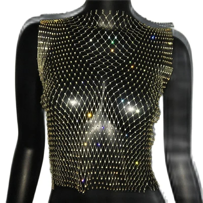 Crop Top résille diamant à strass transparent Lama - GUAPPAA
