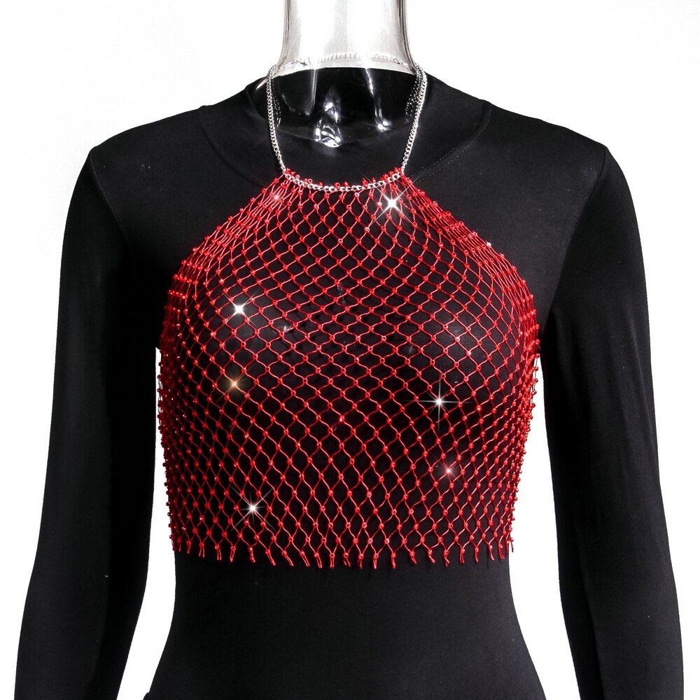 Crop-top résille diamant bijou strass clubwear Hangus - GUAPPAA
