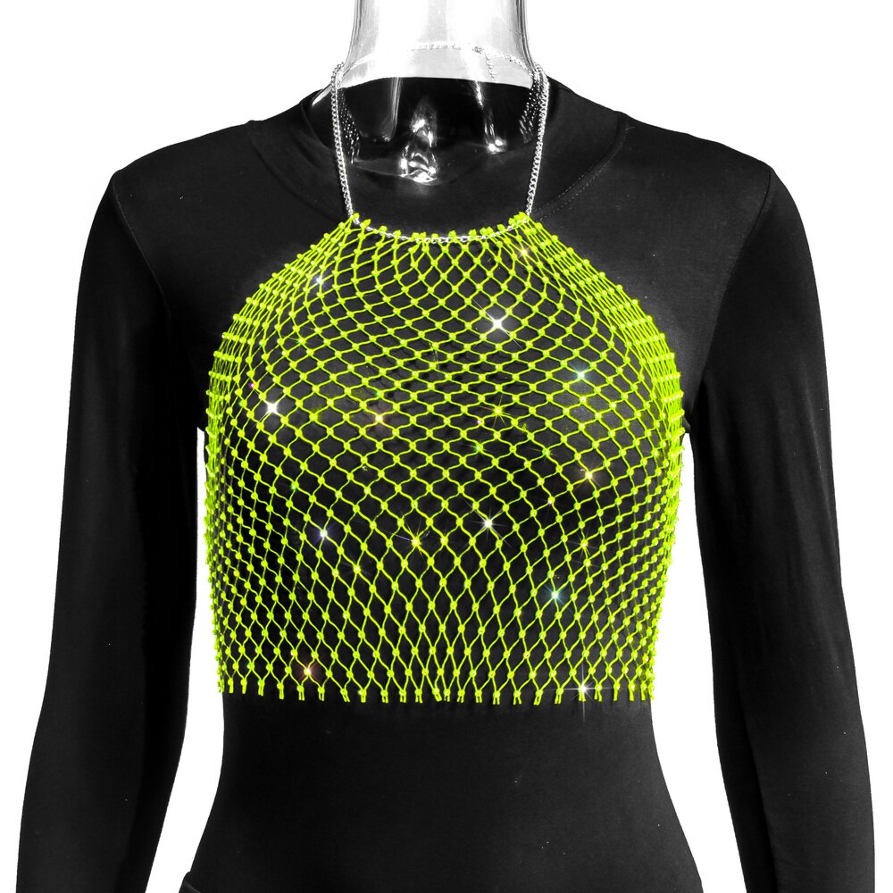 Crop-top résille diamant bijou strass clubwear Hangus - GUAPPAA