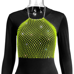 Crop-top résille diamant bijou strass clubwear Hangus - GUAPPAA