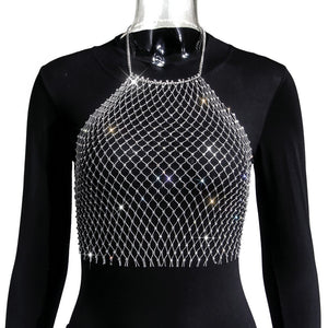 Crop-top résille diamant bijou strass clubwear Hangus - GUAPPAA