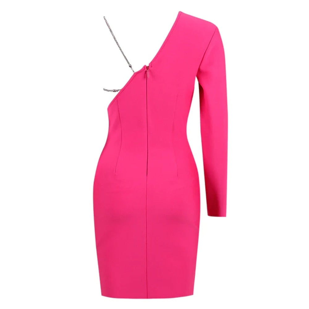 Robe cocktail asymétrique à strass une manche Coco - GUAPPAA