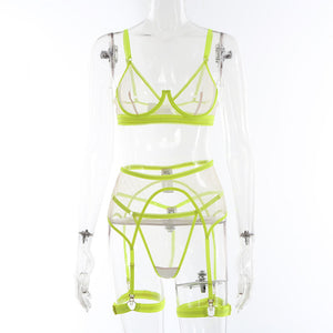 Bellevue Ensemble porte-jarretelles string soutien-gorge lingerie transparente trois pièces - GUAPPAA