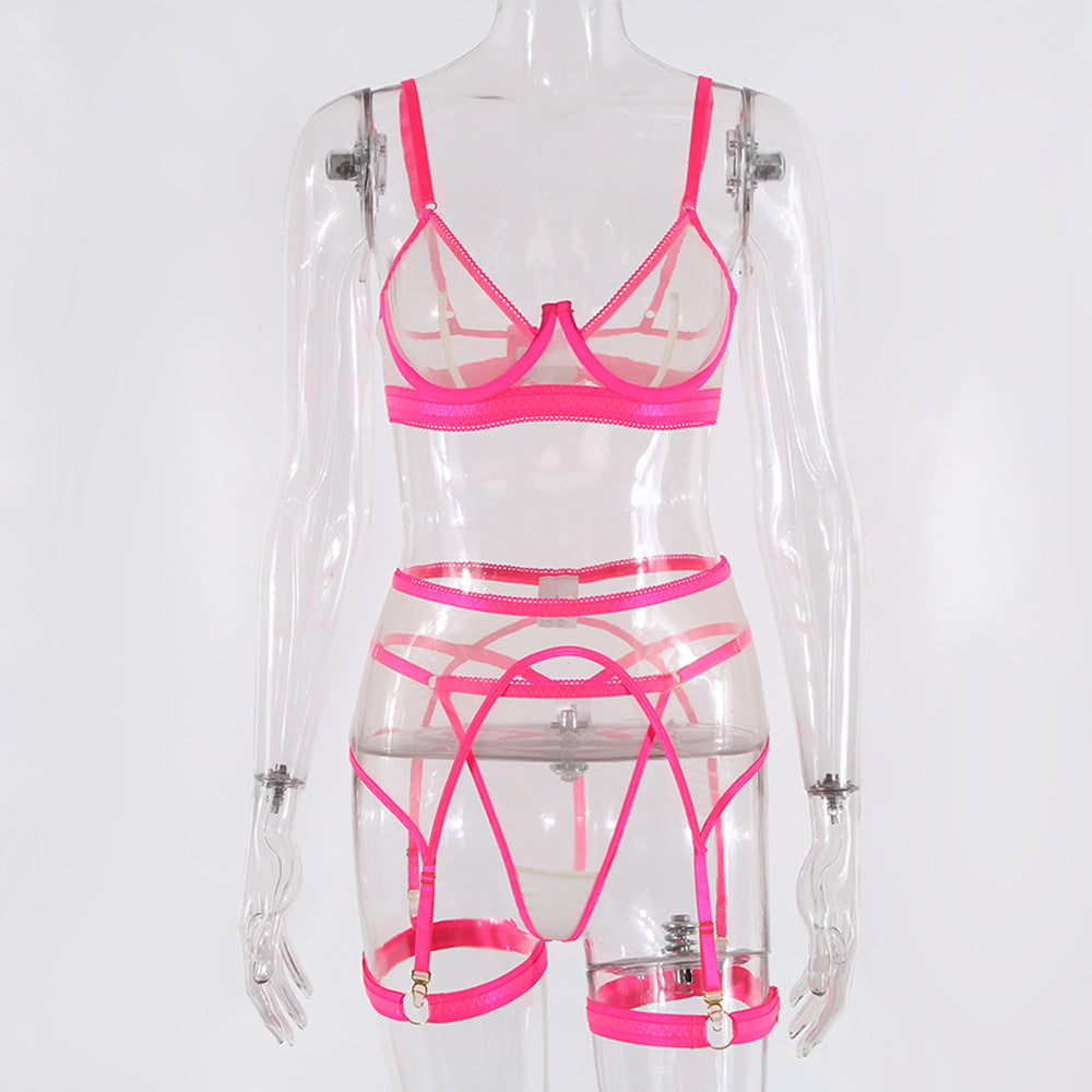 Bellevue Ensemble porte-jarretelles string soutien-gorge lingerie transparente trois pièces - GUAPPAA