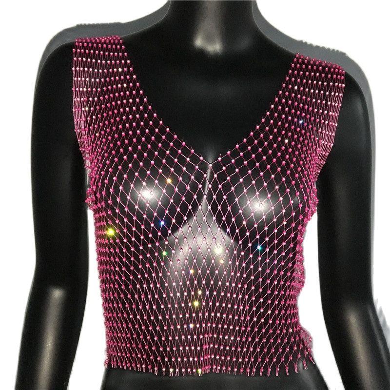 Crop Top résille diamant à strass transparent Lama - GUAPPAA