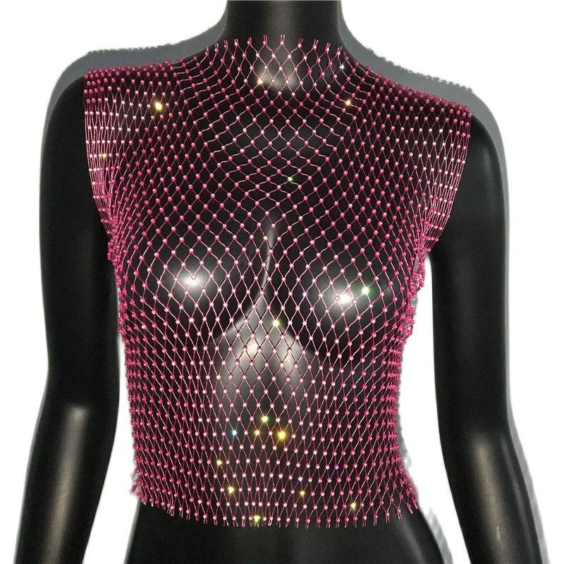 Crop Top résille diamant à strass transparent Lama - GUAPPAA