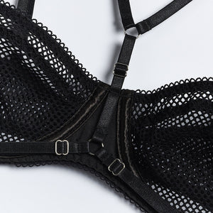 Ensemble lingerie érotique noir deux pièces transparent à ficelles L'intimité - GUAPPAA
