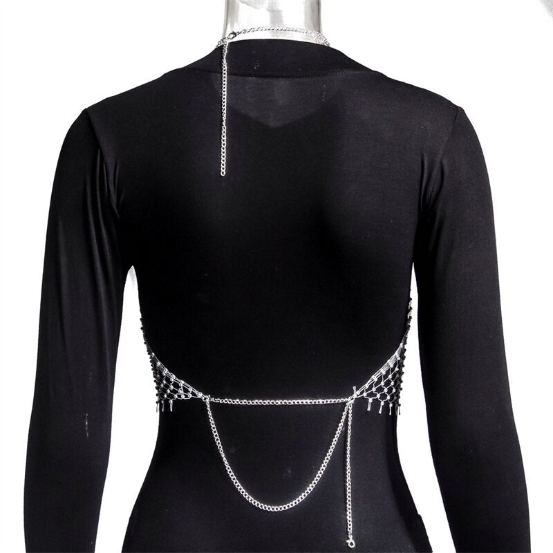 Crop-top résille diamant bijou strass clubwear Hangus - GUAPPAA