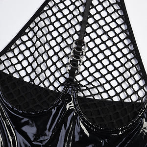 Body string latex seins nus résille à tirette et anneaux jupette frou-frou Hello Paris - GUAPPAA
