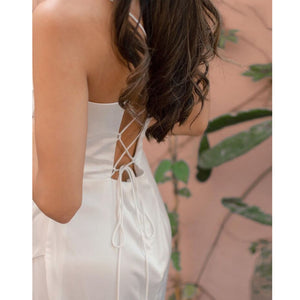 Robe corset plissée longue fendue satinée bretelles spaghetti élégante Elite - GUAPPAA