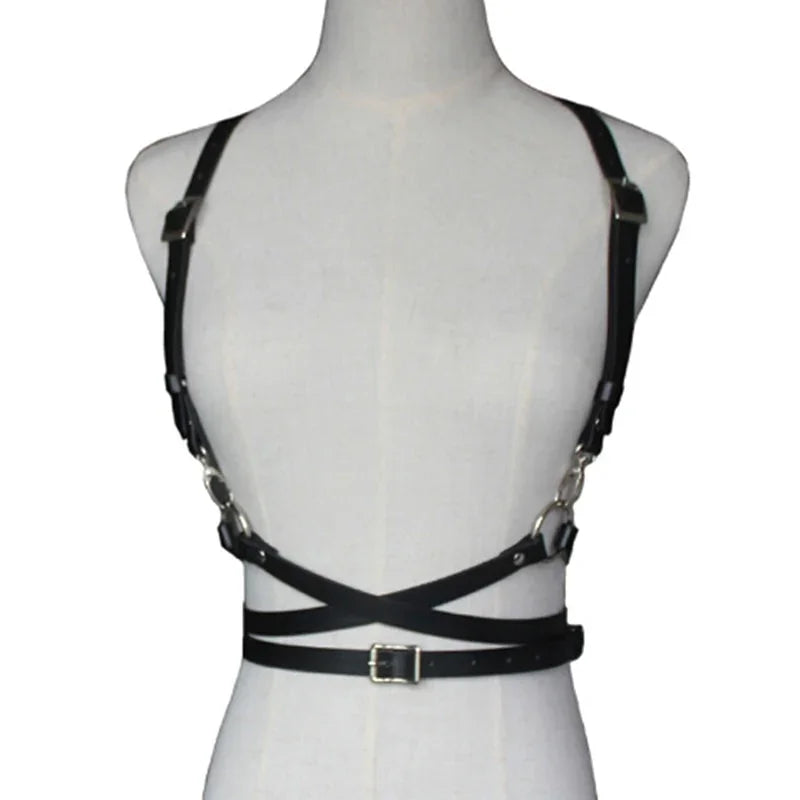 Harnais Ceinture Taille Bretelles Simili Cuir Noir – Harnais femme ceinture de taille et bretelles sexy noir BDSM bondage soumise