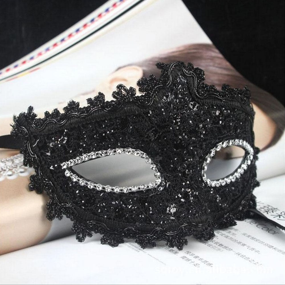 Masque vénitien noir à strass diamants sur le contour des yeux de carnaval et déguisement Fulgi – 32886356283