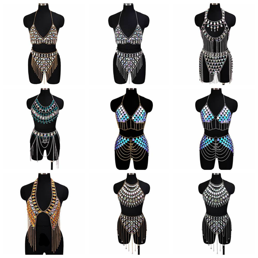 Tenue sexy strass ensemble deux pièces strip-tease gogo-dance carnaval free rave party La Parade - GUAPPAA