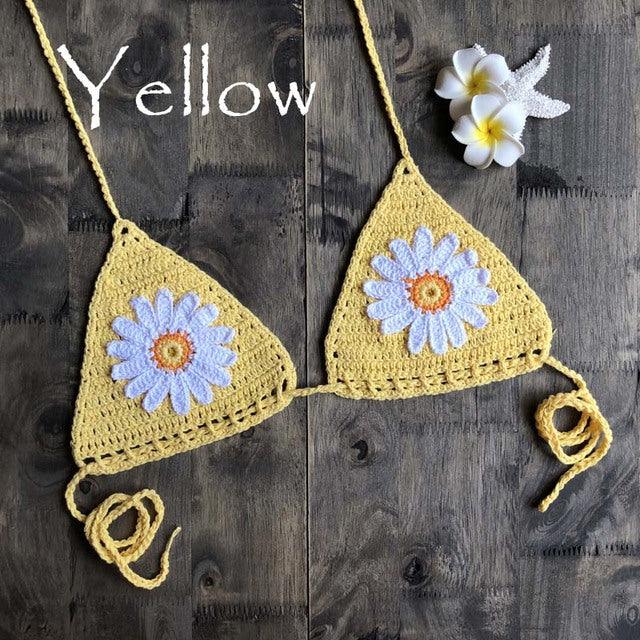 Micro bikini string ficelle crochet extrême deux pièces tricoté main Paquerettes - GUAPPAA