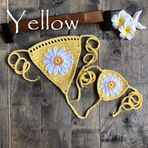 Micro bikini string ficelle crochet extrême deux pièces tricoté main Paquerettes - GUAPPAA