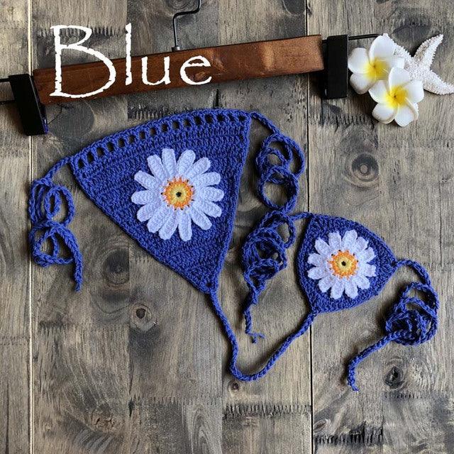 Micro bikini string ficelle crochet extrême deux pièces tricoté main Paquerettes - GUAPPAA