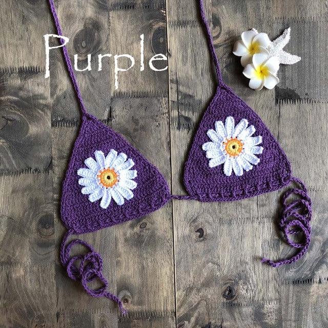 Micro bikini string ficelle crochet extrême deux pièces tricoté main Paquerettes - GUAPPAA