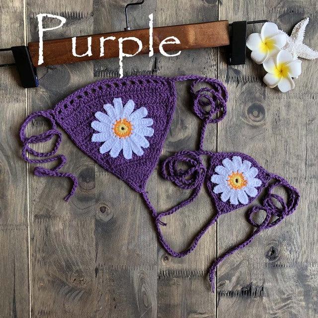 Micro bikini string ficelle crochet extrême deux pièces tricoté main Paquerettes - GUAPPAA