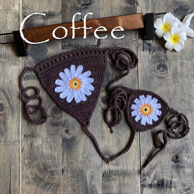 Micro bikini string ficelle crochet extrême deux pièces tricoté main Paquerettes - GUAPPAA