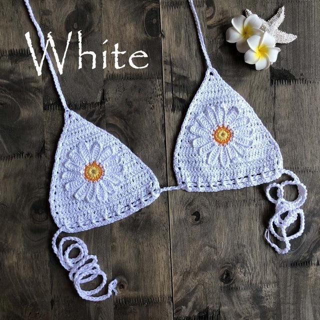 Micro bikini string ficelle crochet extrême deux pièces tricoté main Paquerettes - GUAPPAA