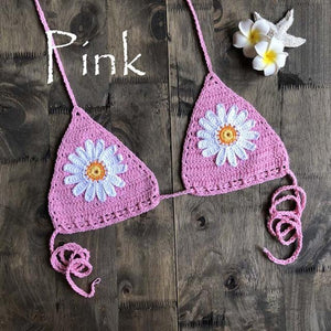 Micro bikini string ficelle crochet extrême deux pièces tricoté main Paquerettes - GUAPPAA