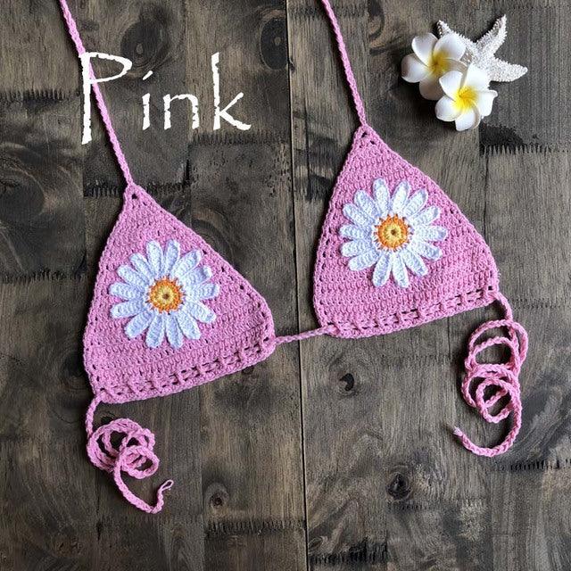 Micro bikini string ficelle crochet extrême deux pièces tricoté main Paquerettes - GUAPPAA