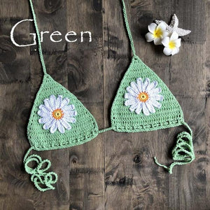 Micro bikini string ficelle crochet extrême deux pièces tricoté main Paquerettes - GUAPPAA