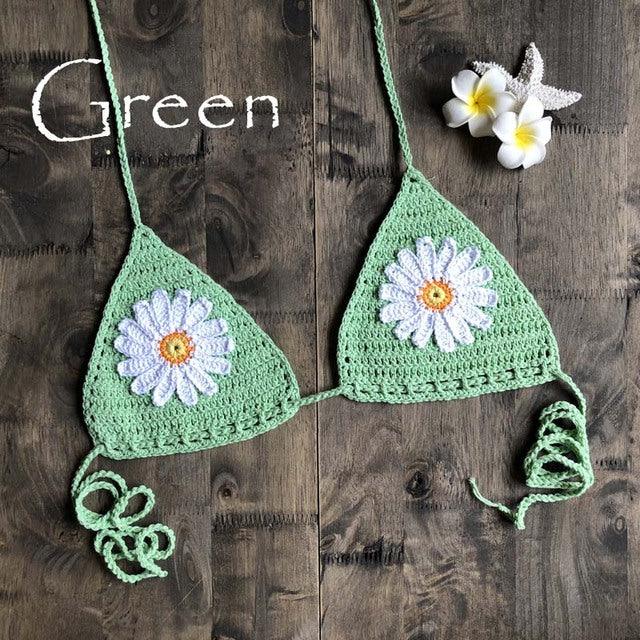 Micro bikini string ficelle crochet extrême deux pièces tricoté main Paquerettes - GUAPPAA