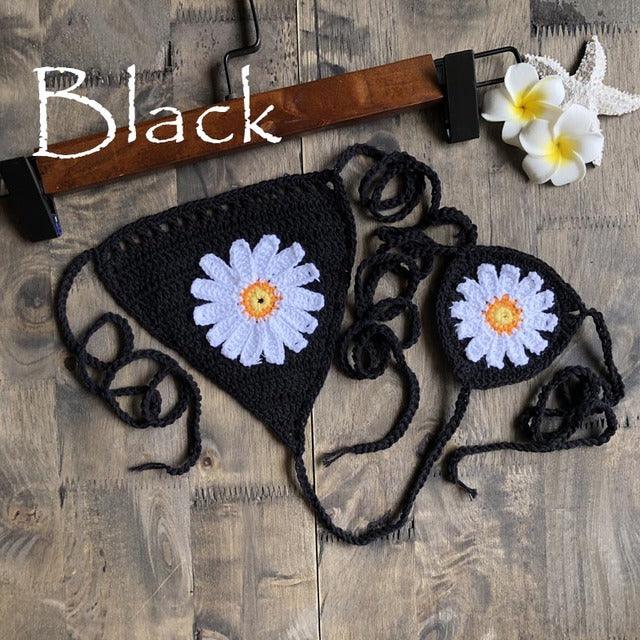 Micro bikini string ficelle crochet extrême deux pièces tricoté main Paquerettes - GUAPPAA