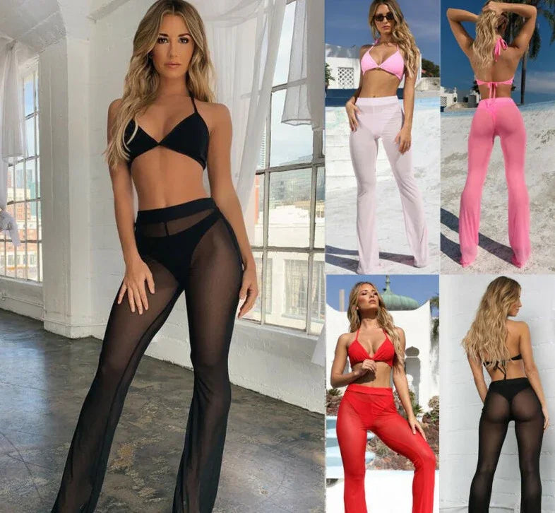 S M L XL Pantalon femme transparent couvre bikini mesh tulle - GUAPPAA
