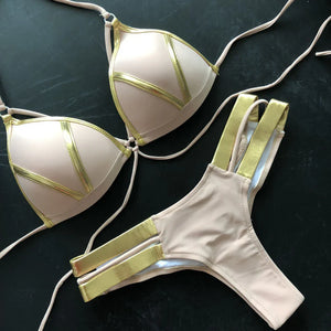 Bikini string tanga à bandes push-up deux pièces Otroma - GUAPPAA