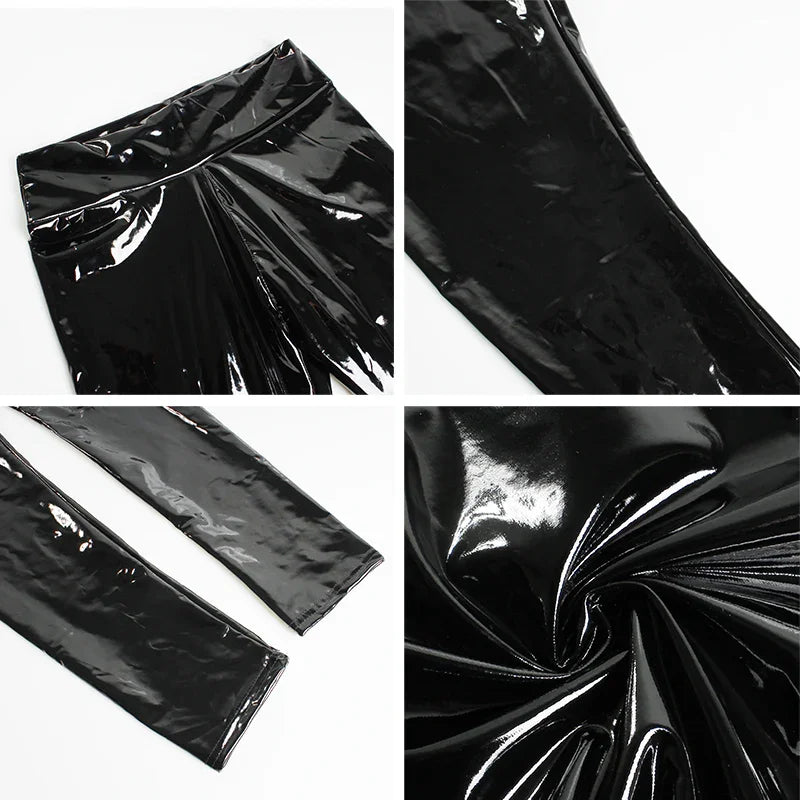 S-XL Legging vinyle brillant noir taille haute hologramme - GUAPPAA